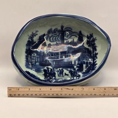 LOT 8L: Unknown Maker Blue and White Flowered Lamp, Victoria Ware Bowl & Small Pitcher