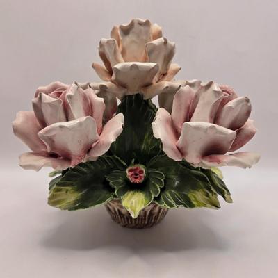 LOT 12L: Vintage Capodimonte Porcelain Rose Basket
