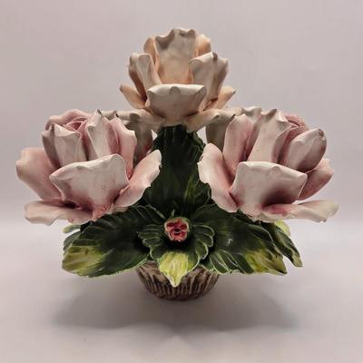 LOT 12L: Vintage Capodimonte Porcelain Rose Basket