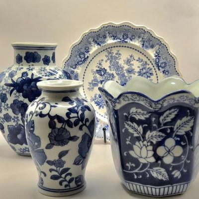 LOT 15L: Tuscan Rose Plate & Three Unknown Maker Vases