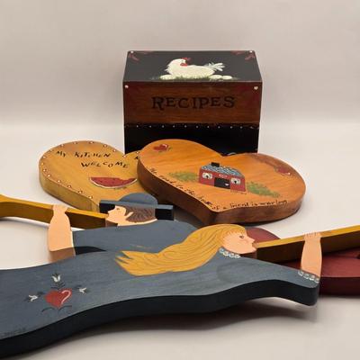 LOT 16L: Hand Painted Country Decor & Recipe Box