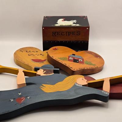 LOT 16L: Hand Painted Country Decor & Recipe Box