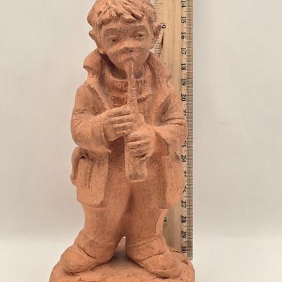 LOT 17L: Shades of Blue & White Bowl; Appears to be Hand Made, Boy Playing Flute Figurine, Small Schmid Brothers Angel, Two Willow...