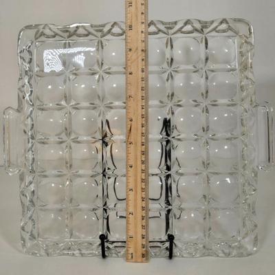 LOT 19L: Holiday Serving Ware Including Square Platter, Crystal Butter Dish, Silver Plated Cake Server, Cranberry Server Set, & More