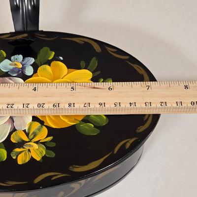 LOT 20L: Vintage Large Hand Painted Toleware Tray & Toleware "Silent Butler"