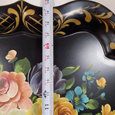LOT 20L: Vintage Large Hand Painted Toleware Tray & Toleware "Silent Butler"