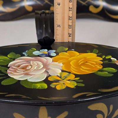 LOT 20L: Vintage Large Hand Painted Toleware Tray & Toleware "Silent Butler"