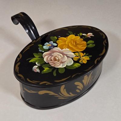 LOT 20L: Vintage Large Hand Painted Toleware Tray & Toleware "Silent Butler"