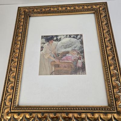 LOT 21L: Victorian Framed Art "Sisters", Victorian Print with Mother & Child, "Spring" Print, & Clayton Hayes...