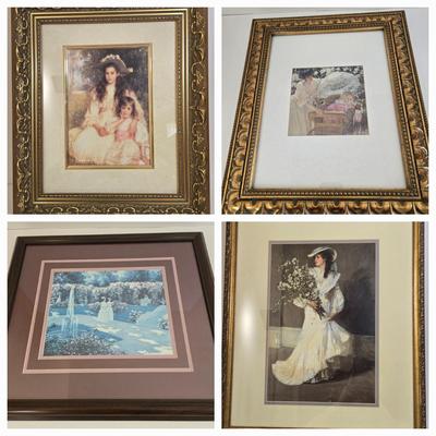 LOT 21L: Victorian Framed Art "Sisters", Victorian Print with Mother & Child, "Spring" Print, & Clayton Hayes...
