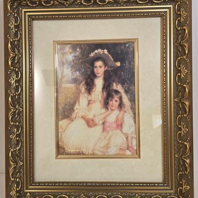 LOT 21L: Victorian Framed Art "Sisters", Victorian Print with Mother & Child, "Spring" Print, & Clayton Hayes...