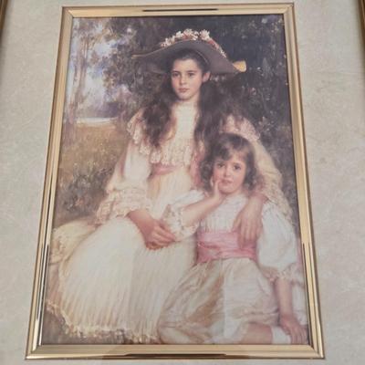 LOT 21L: Victorian Framed Art "Sisters", Victorian Print with Mother & Child, "Spring" Print, & Clayton Hayes...