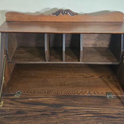 LOT 25L: Small Antique Solid Wood Secretary Desk