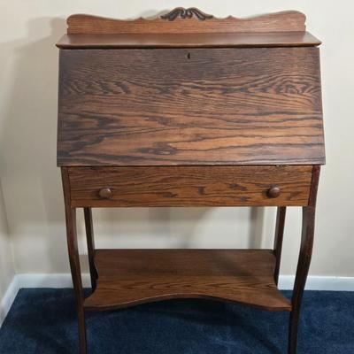 LOT 25L: Small Antique Solid Wood Secretary Desk