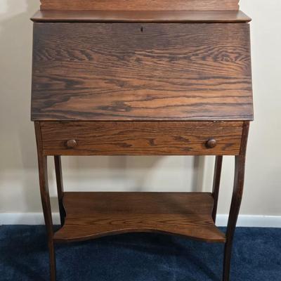 LOT 25L: Small Antique Solid Wood Secretary Desk