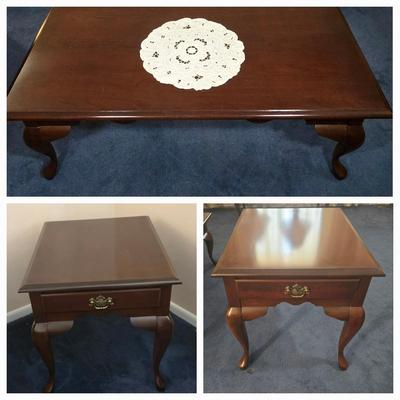 LOT 26L: Traditional Queen Anne Style Coffee Table & Two End Tables