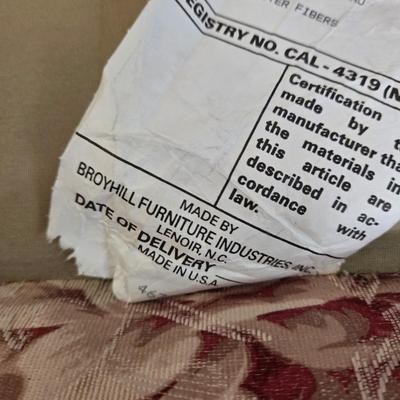 LOT 27L: Broyhill 3 Seat Sofa with 2 Accent Pillows