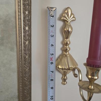 LOT 28L: Vintage Pam's Petals Print, "Vins De Bourgogne" Print, "Livres" Print, & Two Brass Toned Candle...