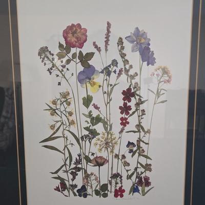 LOT 28L: Vintage Pam's Petals Print, "Vins De Bourgogne" Print, "Livres" Print, & Two Brass Toned Candle...