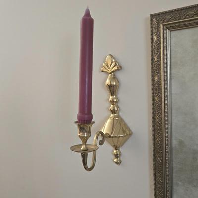 LOT 28L: Vintage Pam's Petals Print, "Vins De Bourgogne" Print, "Livres" Print, & Two Brass Toned Candle...