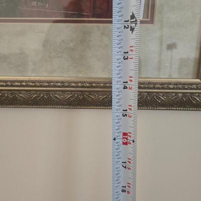 LOT 28L: Vintage Pam's Petals Print, "Vins De Bourgogne" Print, "Livres" Print, & Two Brass Toned Candle...