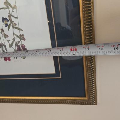 LOT 28L: Vintage Pam's Petals Print, "Vins De Bourgogne" Print, "Livres" Print, & Two Brass Toned Candle...