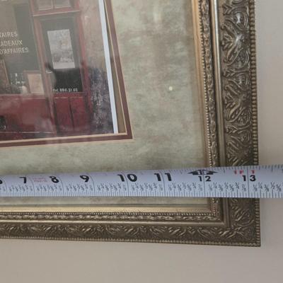 LOT 28L: Vintage Pam's Petals Print, "Vins De Bourgogne" Print, "Livres" Print, & Two Brass Toned Candle...