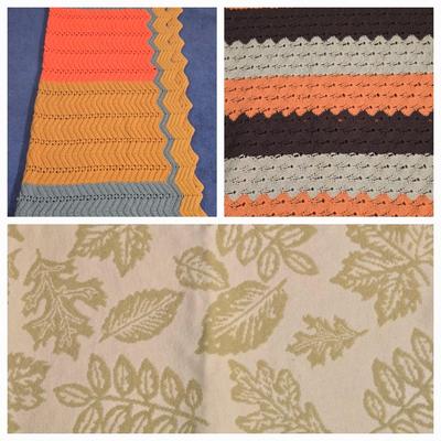 LOT 32L: Two Hand Crocheted Afghan Blankets & Reversible Leaf Blanket