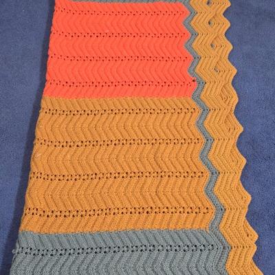 LOT 32L: Two Hand Crocheted Afghan Blankets & Reversible Leaf Blanket