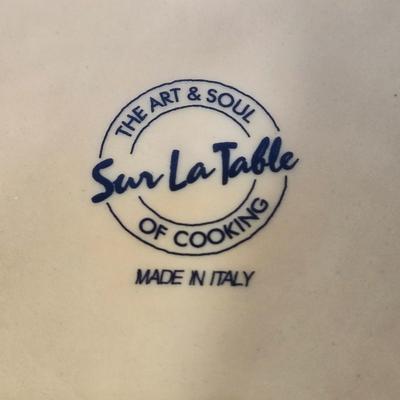 LOT 34D: Set of 4 Sur La Table Dinner Plates, Melamine Sunflower & Rooster 9 Inch Salad Plates, Pfaltzgraff Salad Plate, Gates Ware...