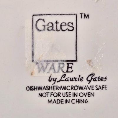 LOT 34D: Set of 4 Sur La Table Dinner Plates, Melamine Sunflower & Rooster 9 Inch Salad Plates, Pfaltzgraff Salad Plate, Gates Ware...