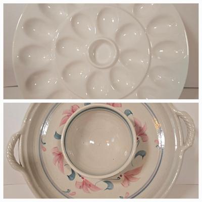 LOT 35D: Deviled Egg Plate, & Two Handled Chip/Veggies/Fruit and Dip Platter