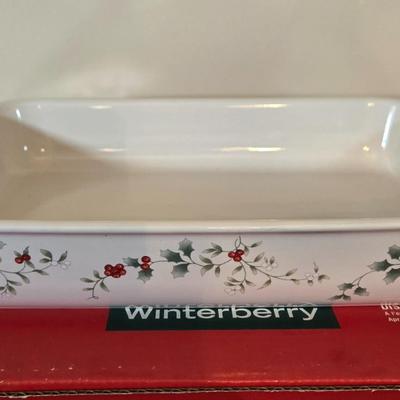LOT 38D: Pfaltzgraff Winterberry Set of 12 Mugs, Platter, Glass Plate, Butter Dish, & Casserole Pan