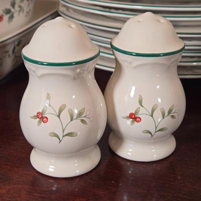 LOT 39D: Complete Set of Pfaltzgraff Winterberry Dinner Ware For 14 Including Salt & Pepper Shakers, Gravy Boat, Cream & Sugar,...