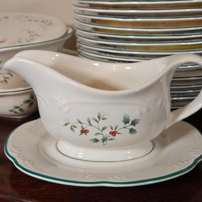 LOT 39D: Complete Set of Pfaltzgraff Winterberry Dinner Ware For 14 Including Salt & Pepper Shakers, Gravy Boat, Cream & Sugar,...