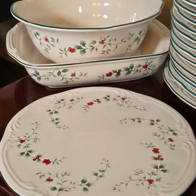 LOT 39D: Complete Set of Pfaltzgraff Winterberry Dinner Ware For 14 Including Salt & Pepper Shakers, Gravy Boat, Cream & Sugar,...