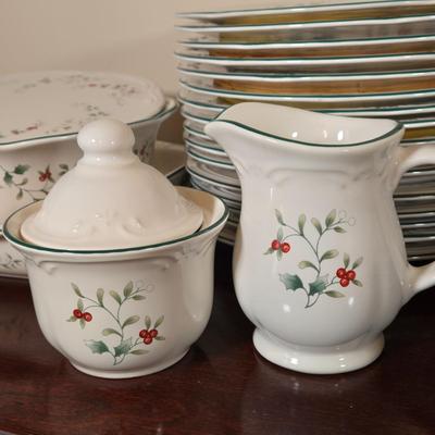 LOT 39D: Complete Set of Pfaltzgraff Winterberry Dinner Ware For 14 Including Salt & Pepper Shakers, Gravy Boat, Cream & Sugar,...