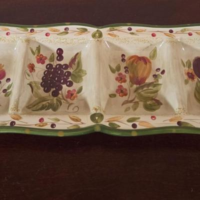 LOT 40L: La Toscana Serving Platter, Incomplete Set for 8 Dinner Plates, Salad Plates, Soup Bowls, Dessert Bowls, Olive Tray, & Canister