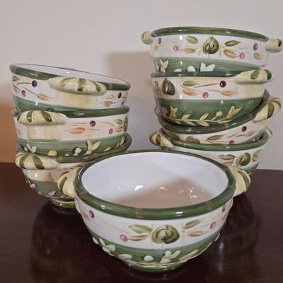 LOT 40L: La Toscana Serving Platter, Incomplete Set for 8 Dinner Plates, Salad Plates, Soup Bowls, Dessert Bowls, Olive Tray, & Canister