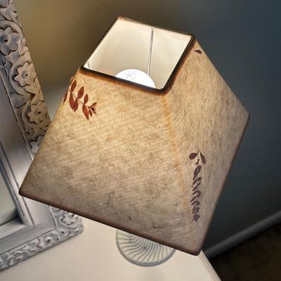 LOT 42A: Wooden Floral Framed Mirror & Two Floral Table Lamps