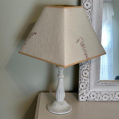 LOT 42A: Wooden Floral Framed Mirror & Two Floral Table Lamps