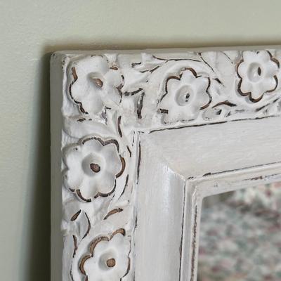 LOT 42A: Wooden Floral Framed Mirror & Two Floral Table Lamps