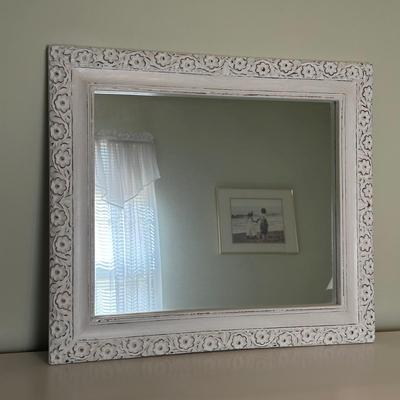 LOT 42A: Wooden Floral Framed Mirror & Two Floral Table Lamps