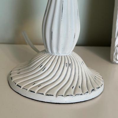 LOT 42A: Wooden Floral Framed Mirror & Two Floral Table Lamps