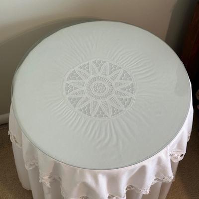 LOT 44A: Two Wooden Side Tables w/ Floral Table Lamp