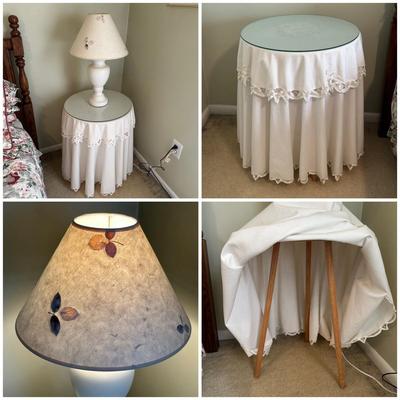 LOT 44A: Two Wooden Side Tables w/ Floral Table Lamp