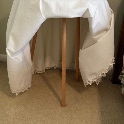 LOT 44A: Two Wooden Side Tables w/ Floral Table Lamp