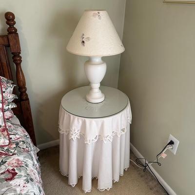 LOT 44A: Two Wooden Side Tables w/ Floral Table Lamp