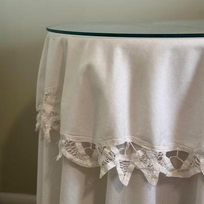 LOT 44A: Two Wooden Side Tables w/ Floral Table Lamp