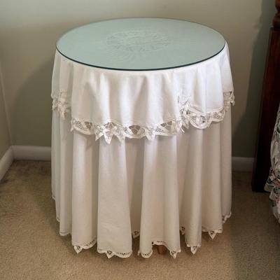 LOT 44A: Two Wooden Side Tables w/ Floral Table Lamp